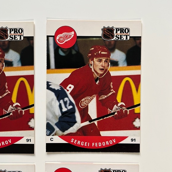 4 CARD LOT 90-91 Pro Set Sergei Fedorov Rookie Card (Shifted Stats Error Card) - Picture 3 of 6